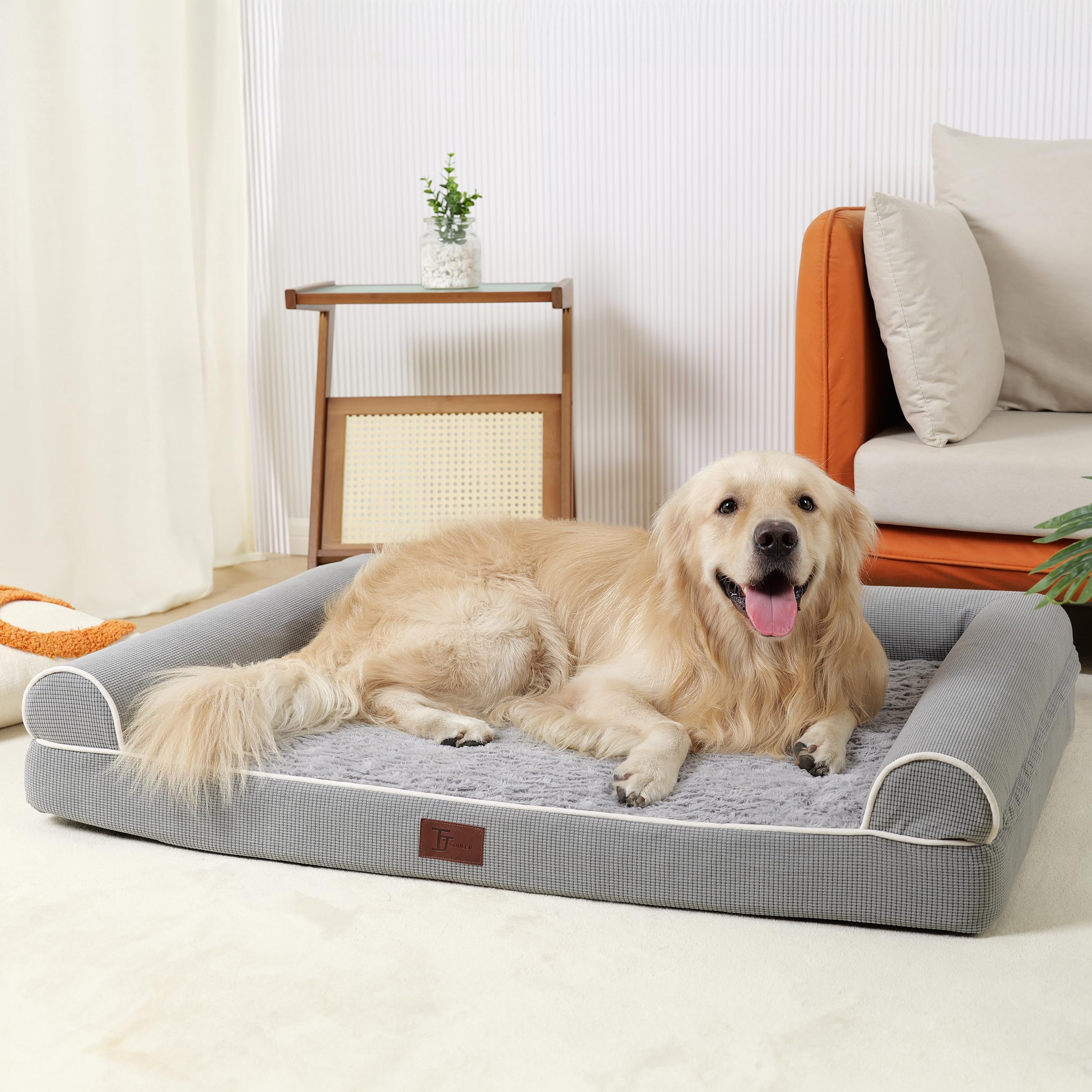 Lit orthopédique TJSOULER pour grand chien: vue générale avec soutien confortable.