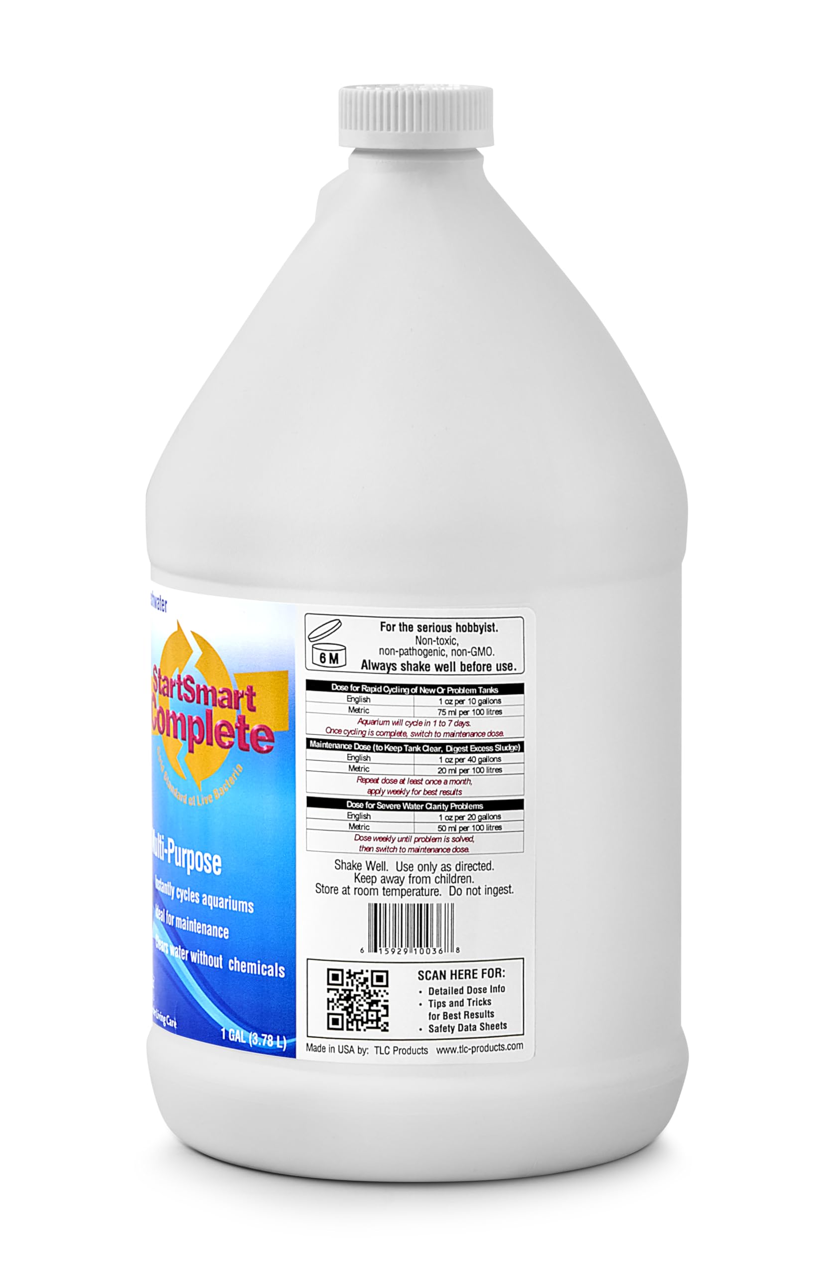 Étiquette StartSmart sur la bouteille affichant un dosage simple et pratique.