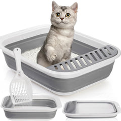 Tlence boîte litière pliable ouverte, pratique et spacieuse pour chat.
