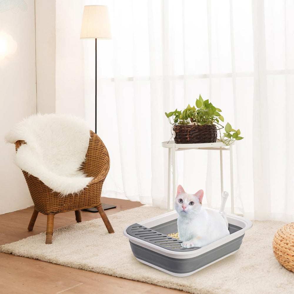 Tlence boîte litière grise, adaptée aux chats sensibles et fiers.