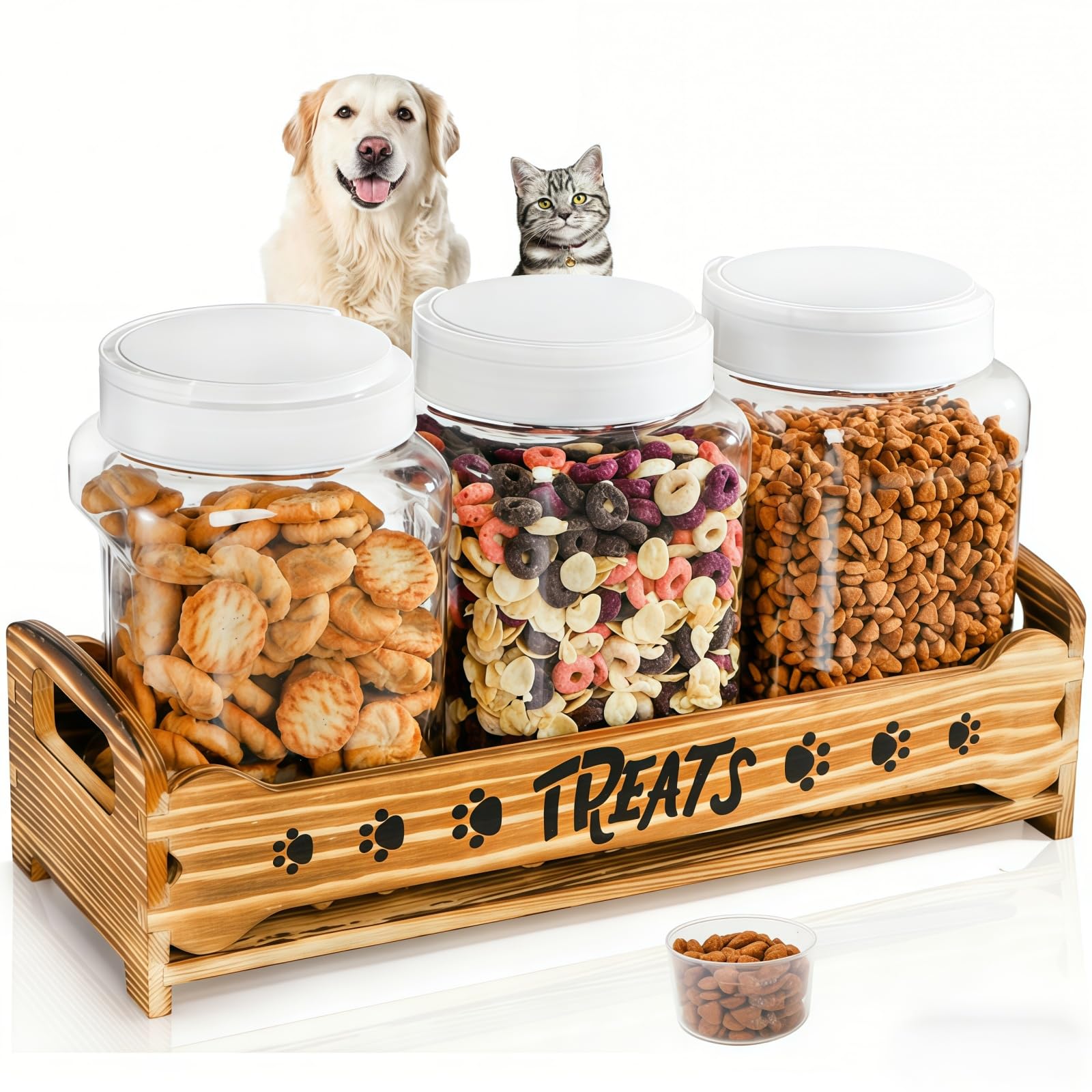 Tlence conteneur friandises chiens avec bocaux plastiques pour rangement pratique sur le comptoir