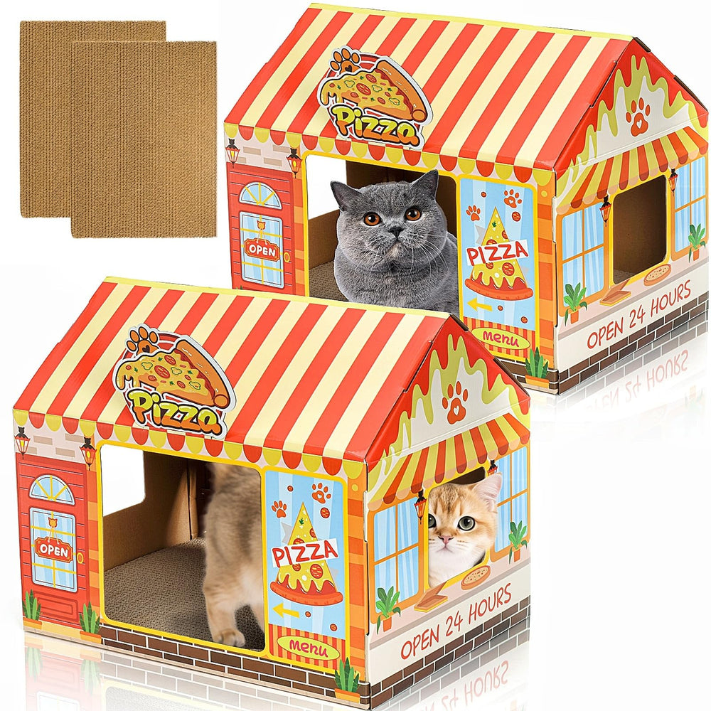 Tlence maison-chat pizza-shop 2-en-1, couchage et grattage intégrés.