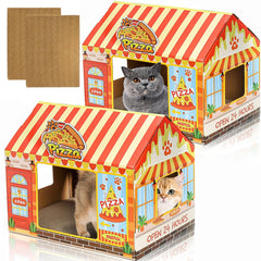 Tlence maison-chat pizza-shop 2-en-1, couchage et grattage intégrés.