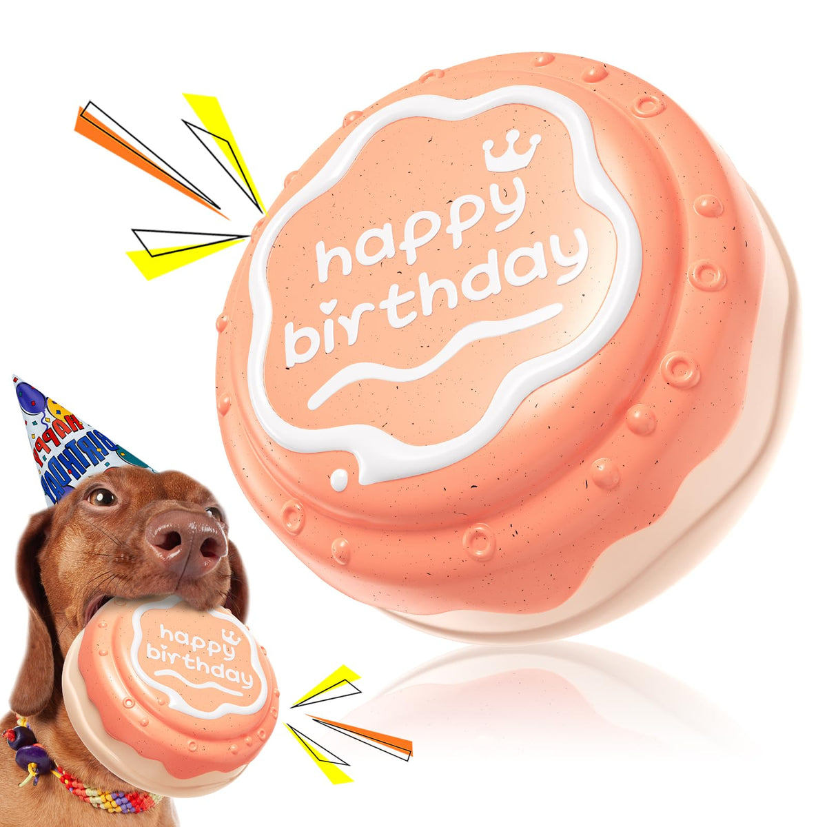 TLKNG gâteau-siffleur rose, jouet festif pour chiens de taille moyenne et grande.