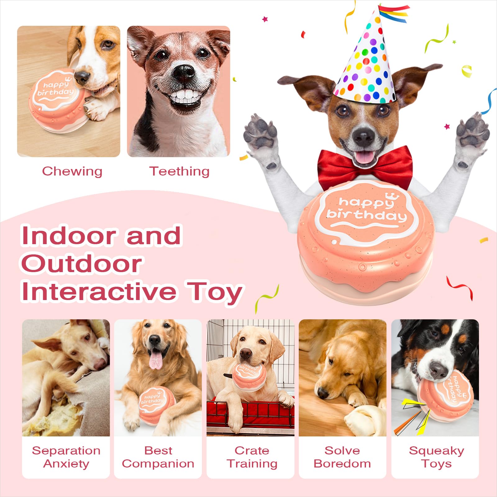 TLKNG gâteau-siffleur rose, sifflet intégré pour jeux interactifs et dynamiques.