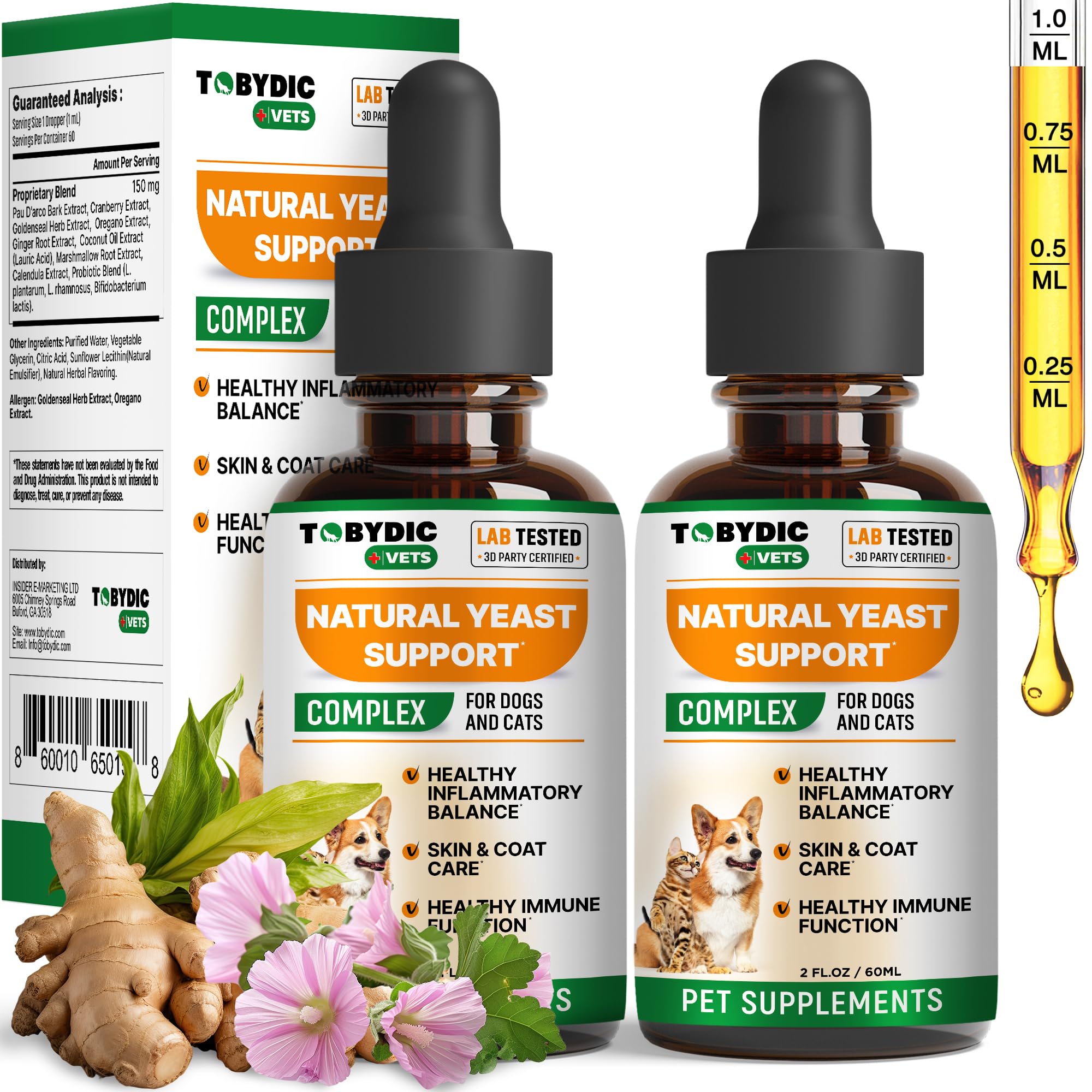 TOBYDIC remède en gouttes pour infections à levures chez chats et chiens
