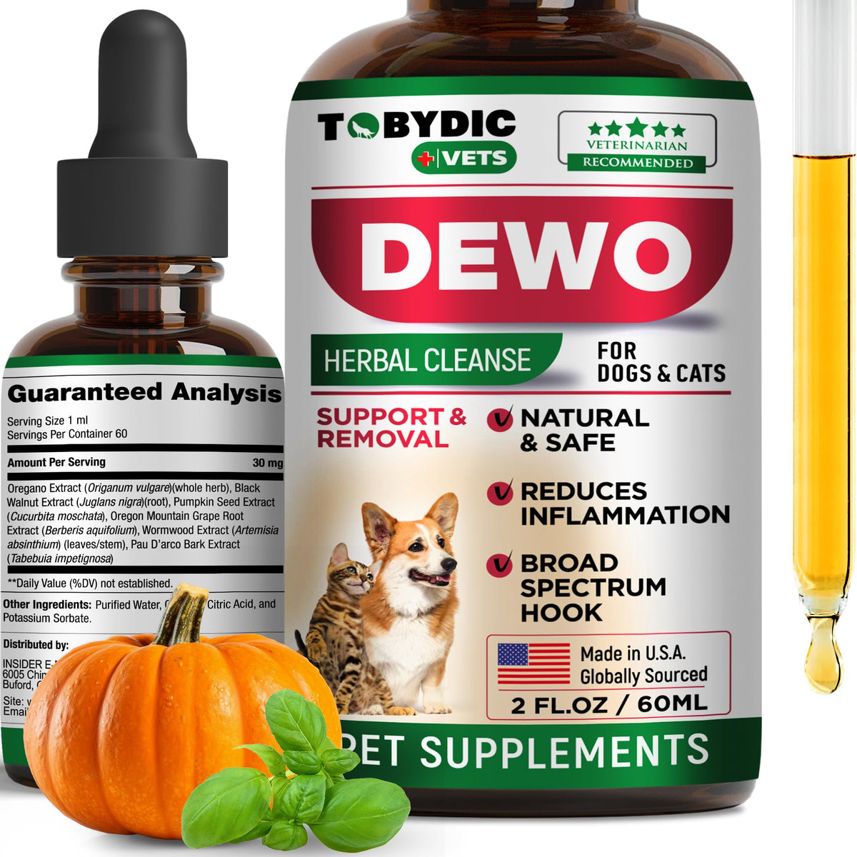 TOBYDIC gouttes en bouteille digestives pour le soutien intestinal naturel des chiens et chats.
