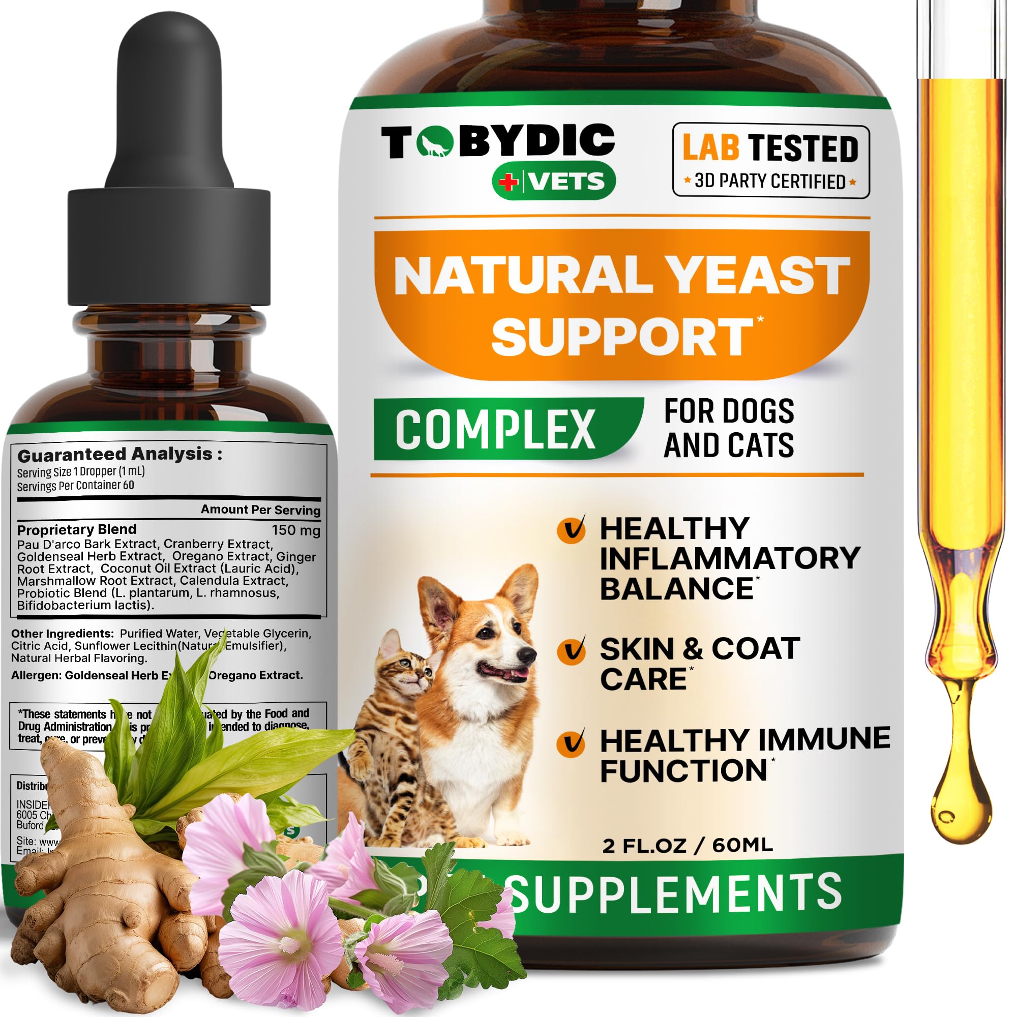 Gouttes Tobydic pour chien, relief des irritations liées aux levures en flacon pratique.