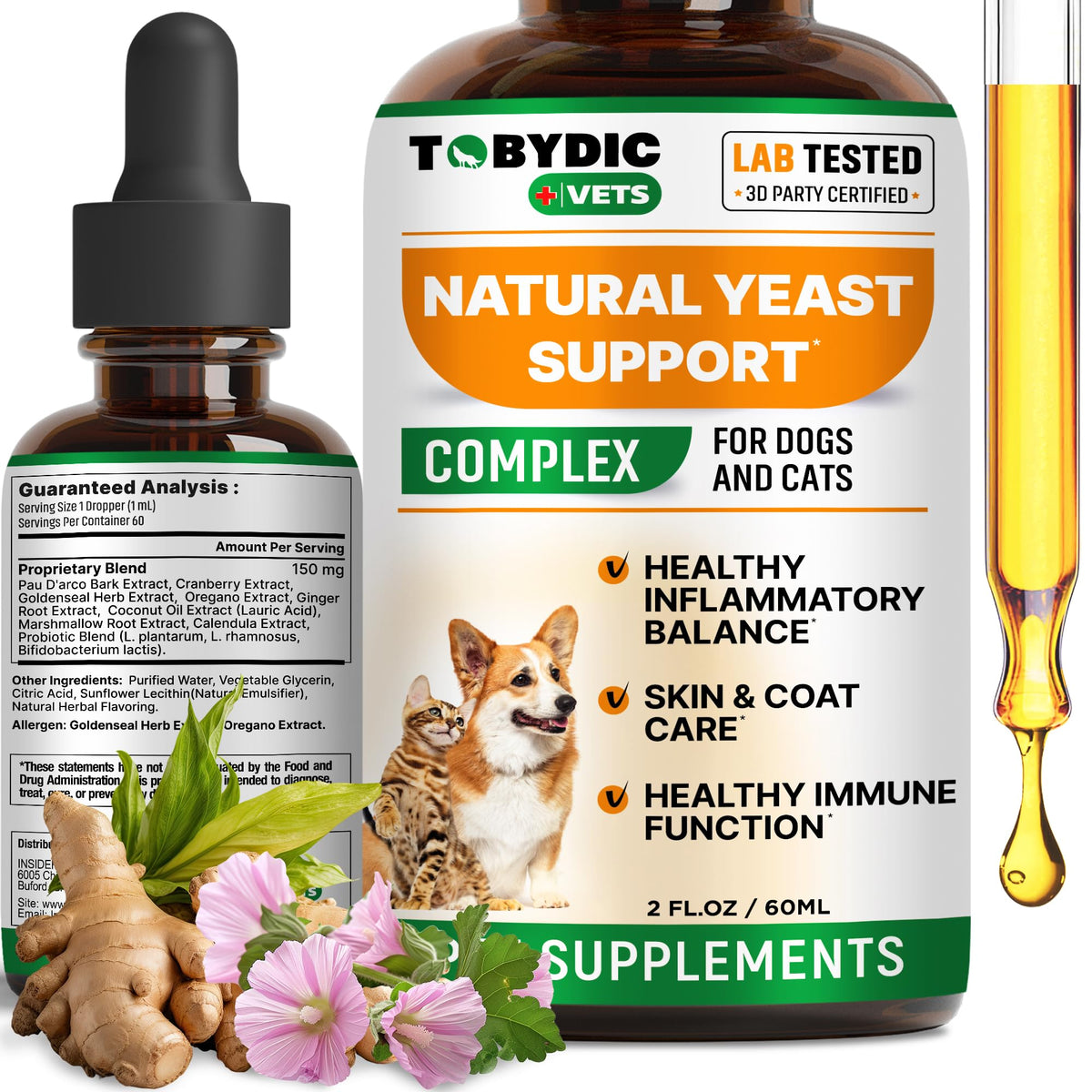 Gouttes Tobydic pour chien, relief des irritations liées aux levures en flacon pratique.