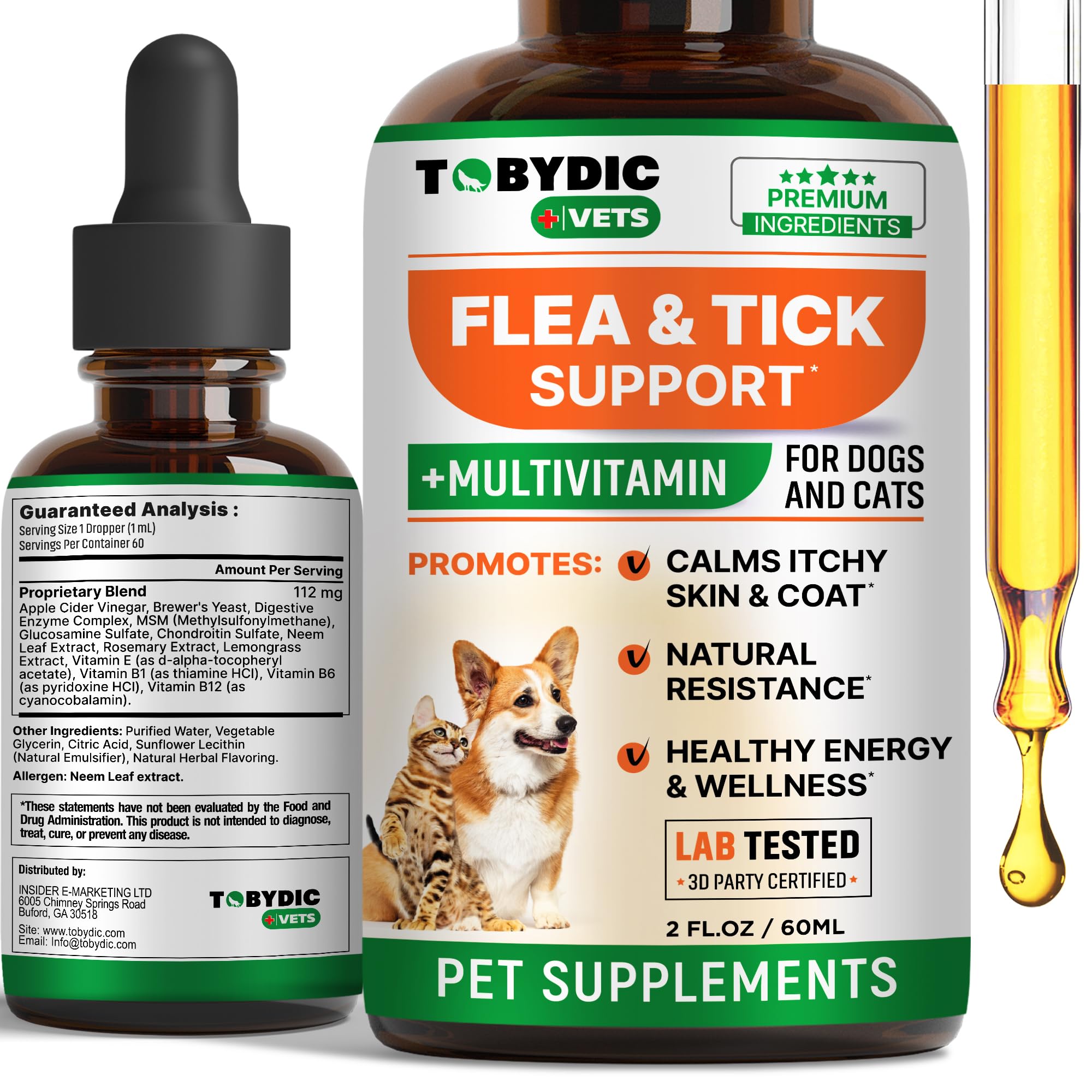 TOBYDIC: gouttes orales protégeant chiens et chats contre puces et tiques