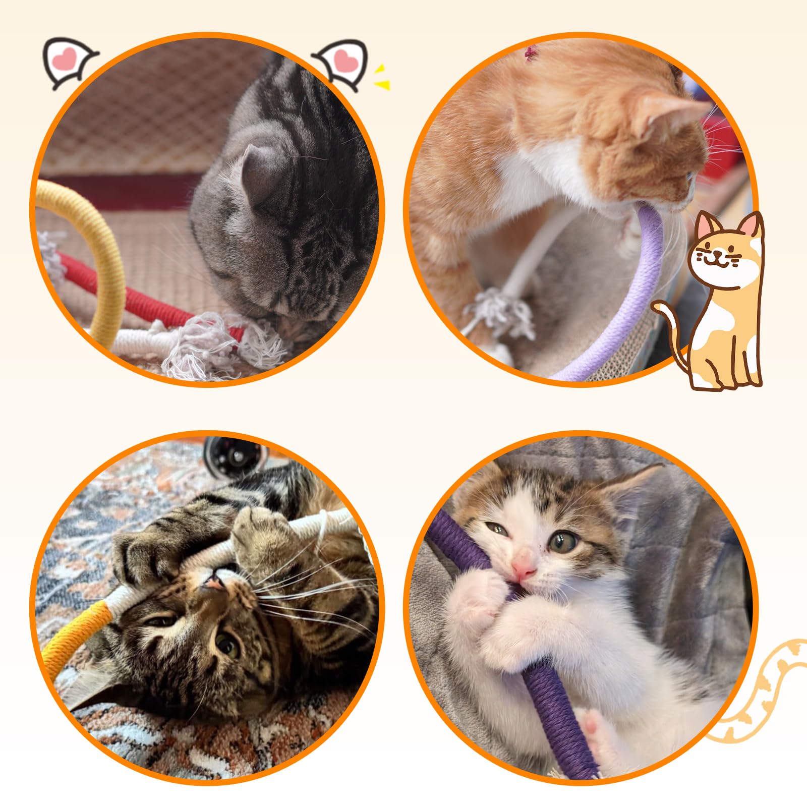 Jouet Tocirelo corde coton douce, sécurité pour chats qui mordent fort.