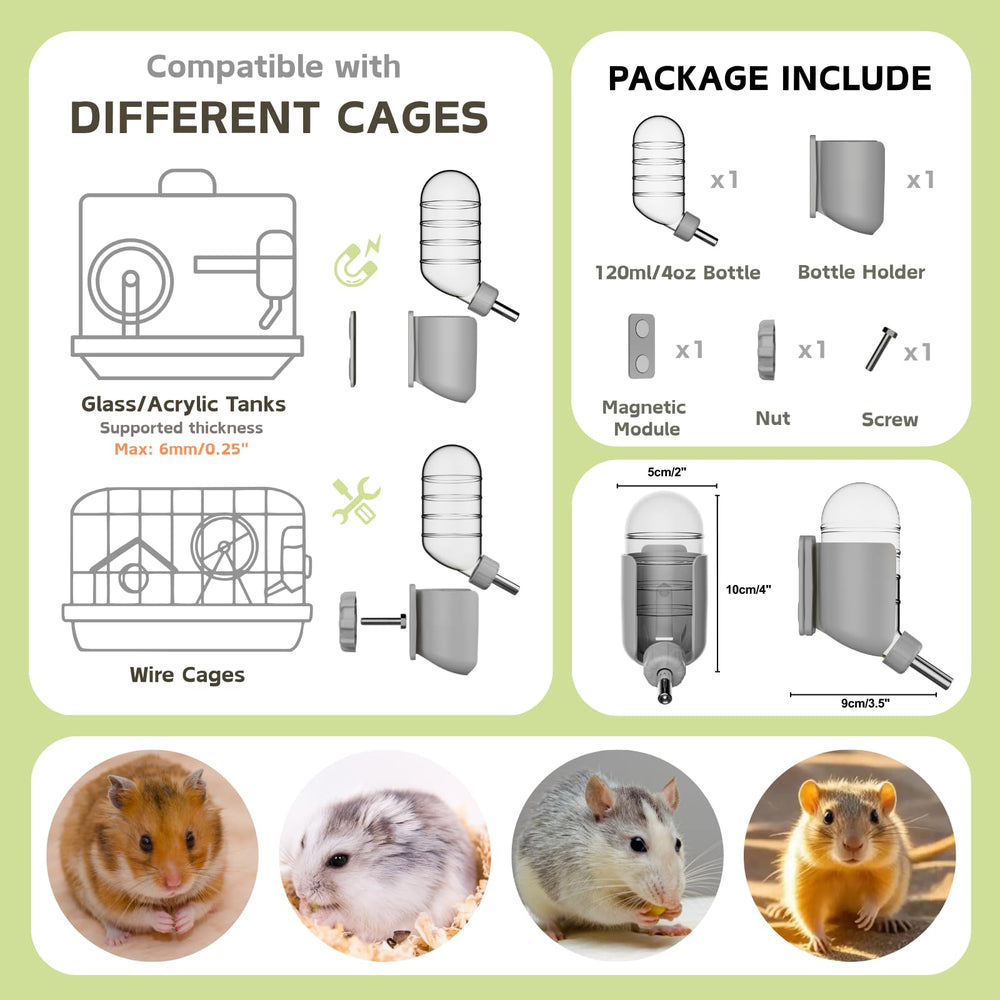 TOKAYIFE Bouteille eau hamster pour réservoir en verre, étanche grâce au joint silicone.