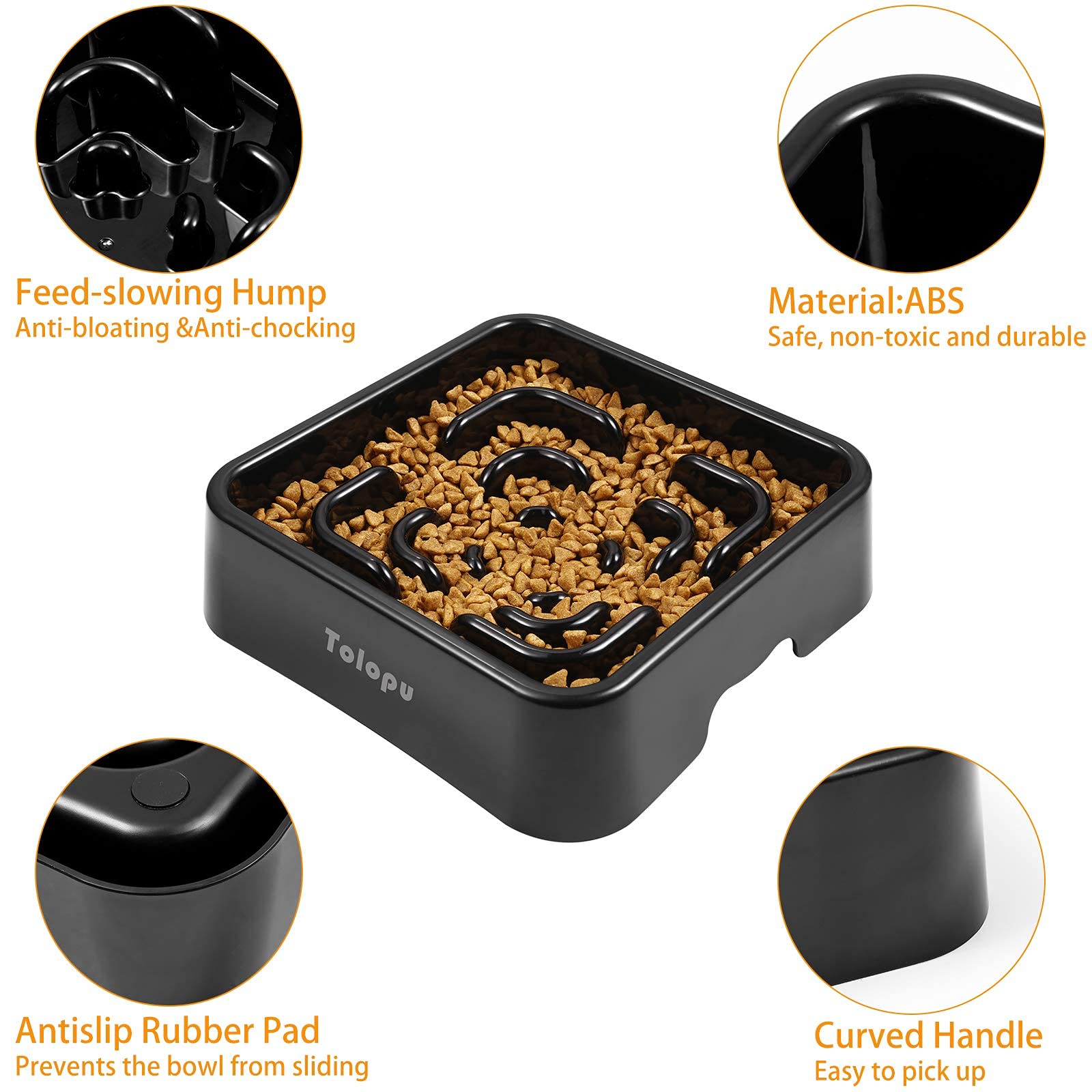 Tolopu bol alimentation ludique extralarge noir, design amusant pour stimuler l'intérêt du chien.