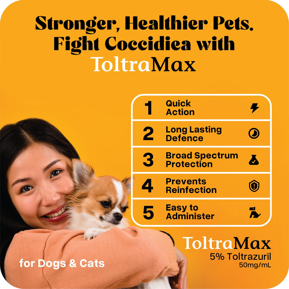 ToltraMax Toltrazuril 5.0% suspension orale pour chiens : solution pratique à doser.