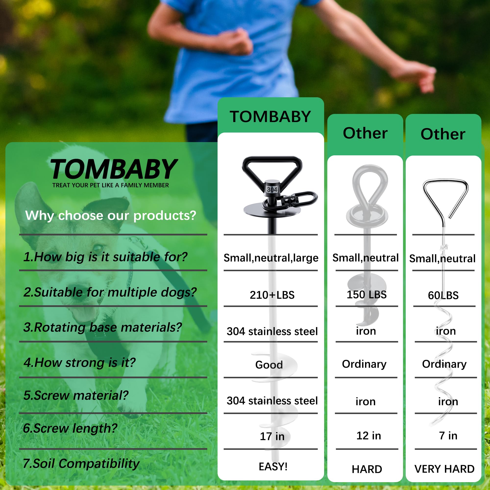 Installation rapide du piquet Tombaby pour chien, pavage efficace.