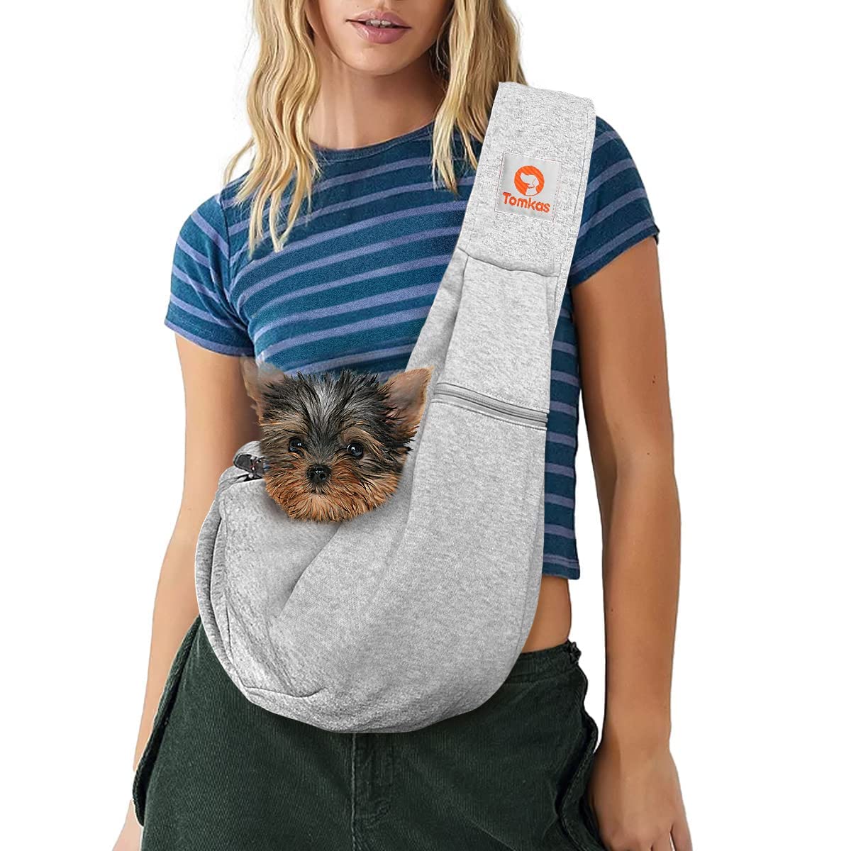 Tomkas porte-chien avec poche zippée, idéal pour déplacements.