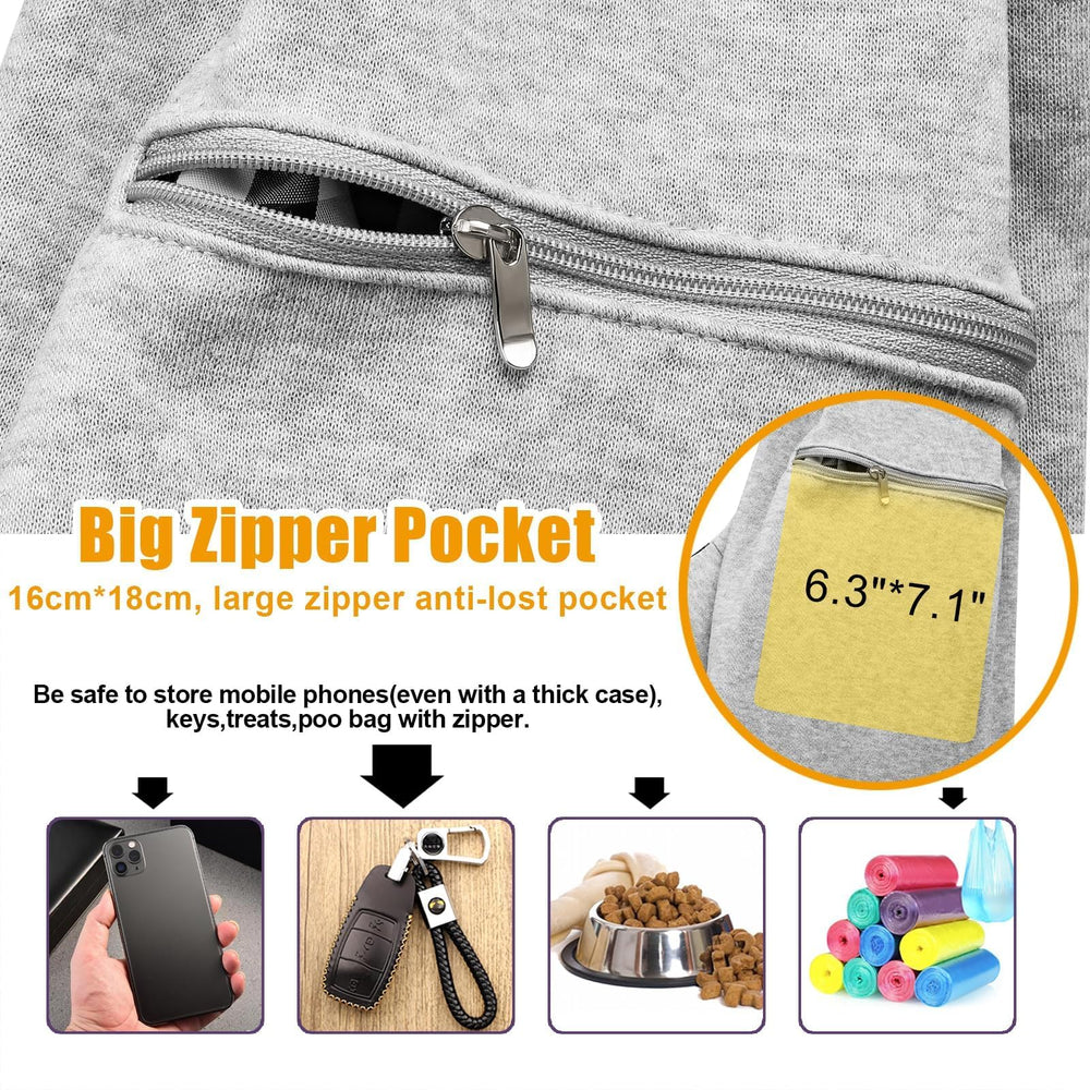Tomkas porte-chien: poche-avant-zippee pratique pour gels et cartes.