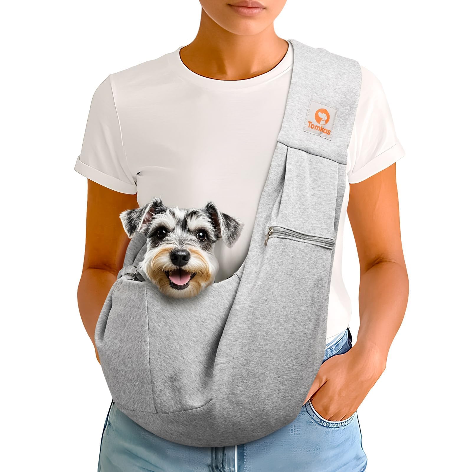 Tomkas porte-chien: poche-fermeture-eclair pour ranger clés et téléphone.
