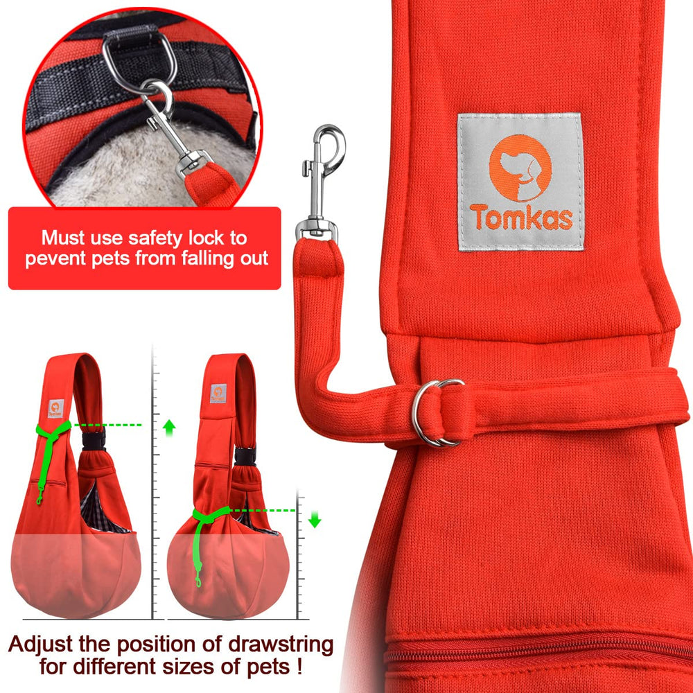 TOMKAS sling chien rouge, matériaux doux et durables pour le confort.