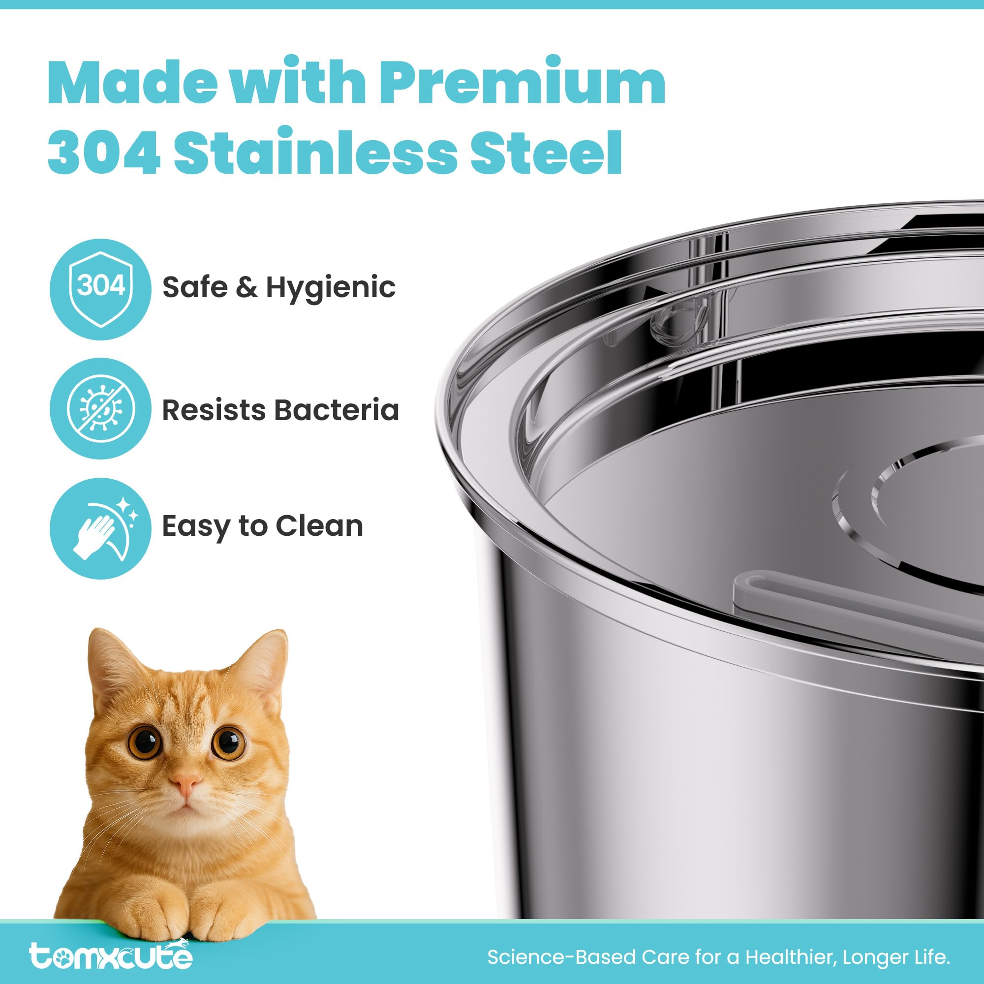 Tomxcute Fontaine Acier Inox 304 pour eau hygiénique et durable.