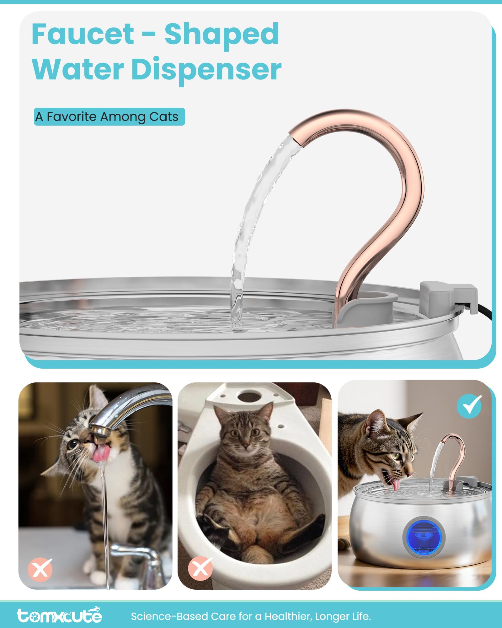 Tomxcute fontaine-chat, capacite-4-0l, niveau d'eau visible pour une surveillance simple.
