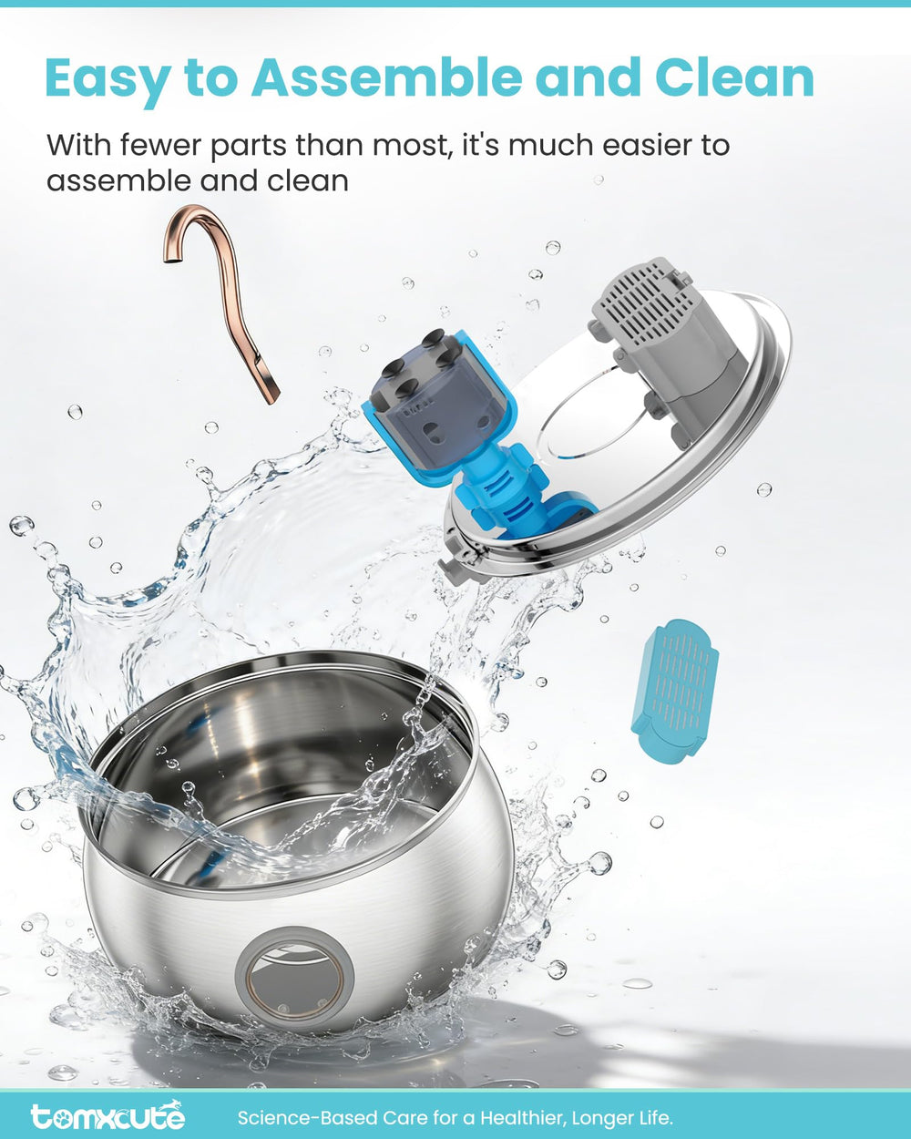 Tomxcute fontaine-chat, compatible-lave-vaisselle, entretien simple et hygiène renforcée.