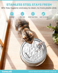 Tomxcute Fontaine chat – cuve inox 304, facile à nettoyer.