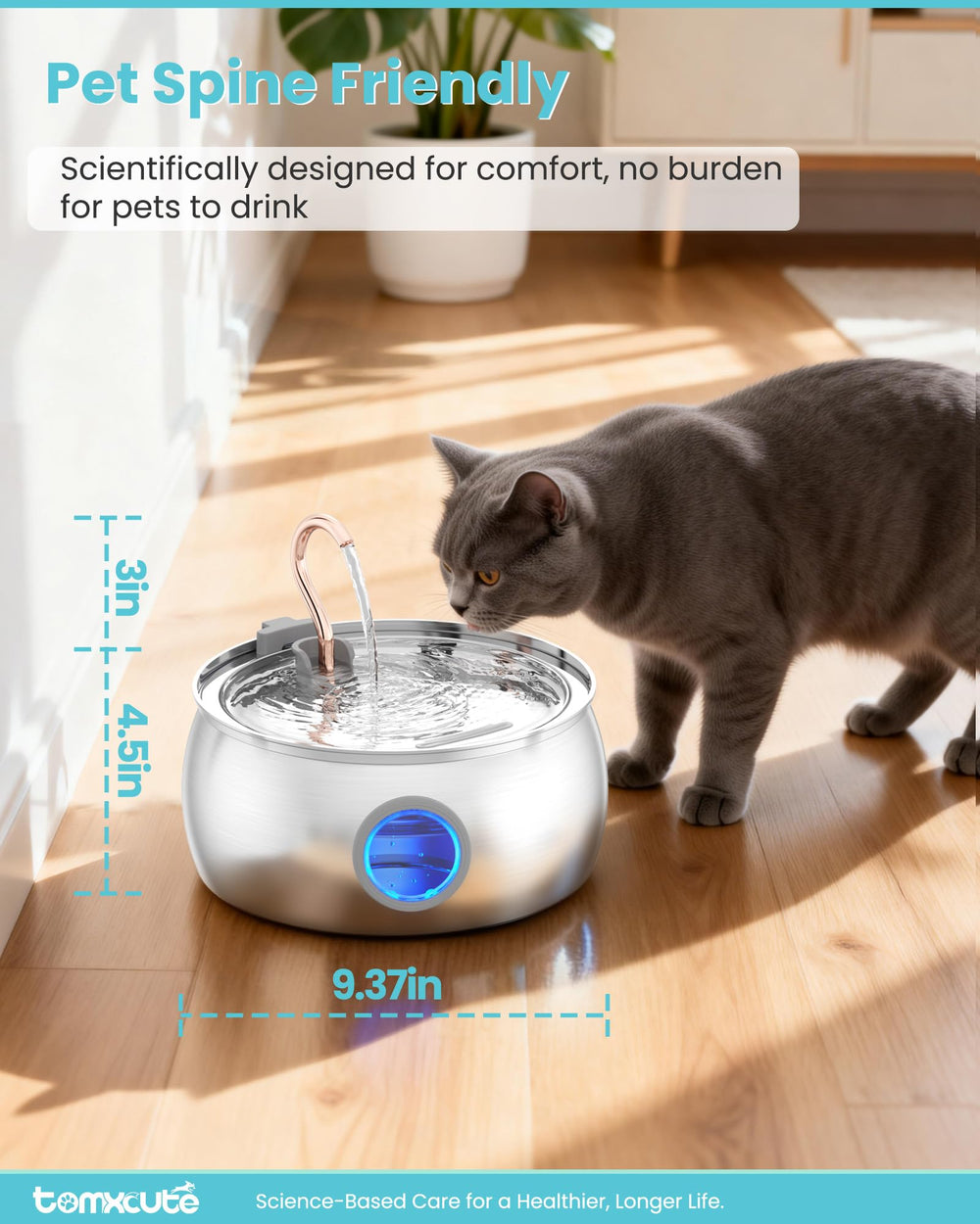 Tomxcute fontaine-chat, hauteur-ergonomique-4-5-pouces, réduit la tension du cou.