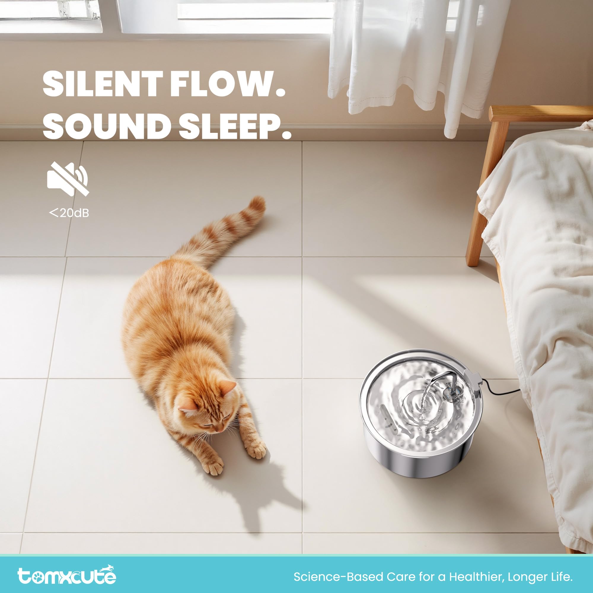 Tomxcute Fontaine Chat Pompe silencieuse à ≤25dB pour eau calme.