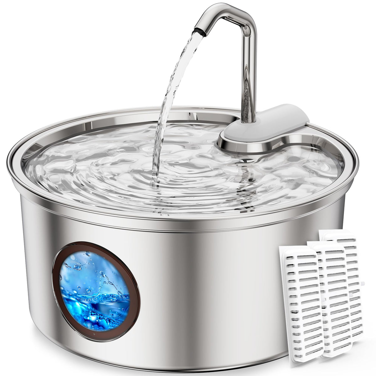Tomxcute fontaine d'eau pour chat en inox avec capacité 3,2 L pour hydratation continue.