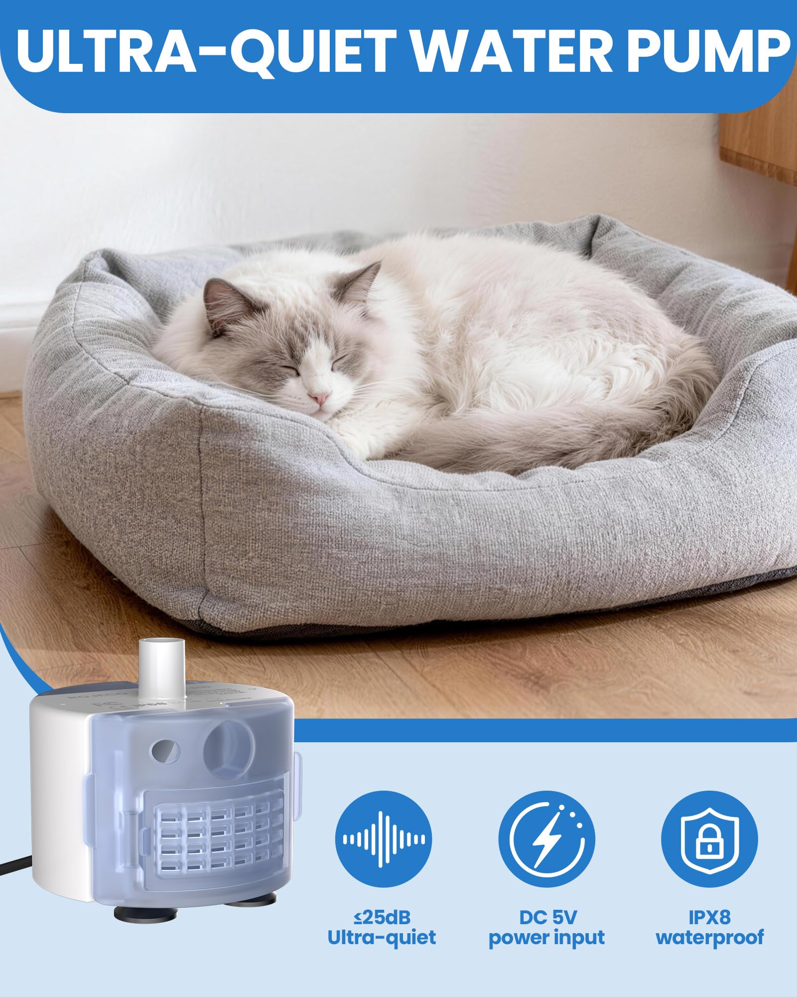Pompe USB 5V Tomxcute, alimentation flexible pour fontaine chat.