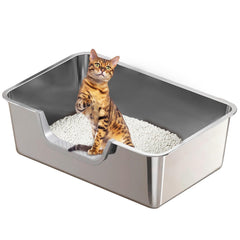 Tondid Boîte Litière Chat Acier Inox ouverte pour ventilation et accès faciles