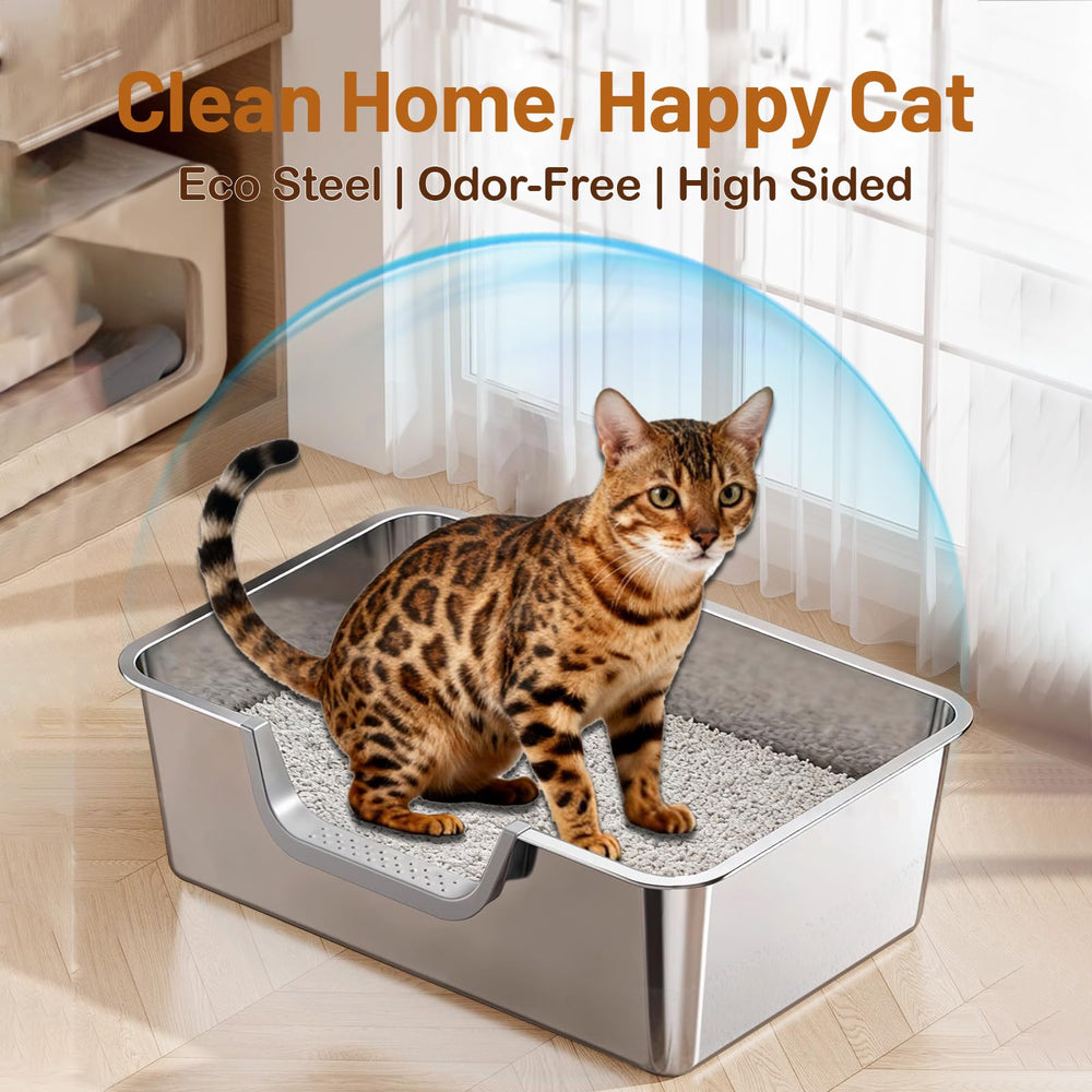 Tondid Boîte Litière Chat Acier Inox adaptée à plusieurs animaux domestiques
