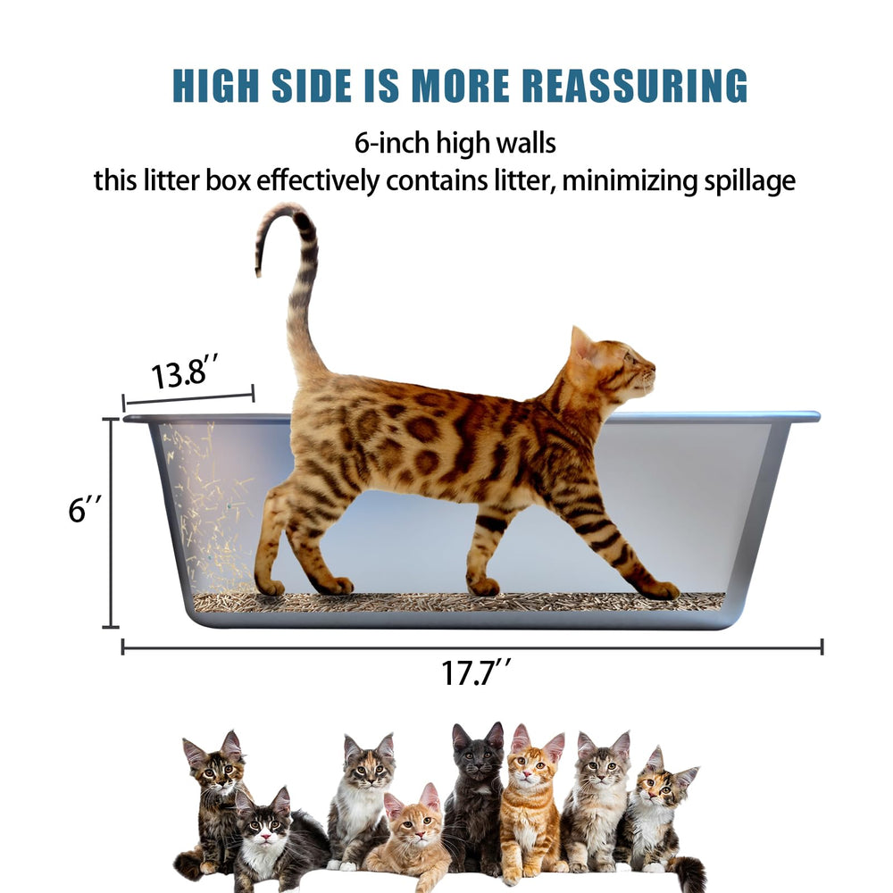 Litière Tondid en acier inox, grande taille pour chats moyens.