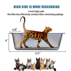 Litière Tondid en acier inox, grande taille pour chats moyens.