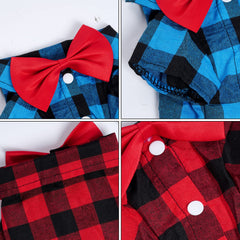 Chemise plaid rouge et noir Tongcloud avec nœud, idéale pour fête.