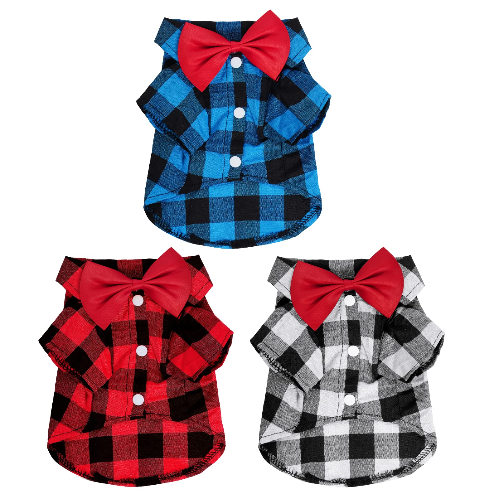 Ensemble Tongcloud 3 chemises plaid pour chien et chat, prêt pour photo.