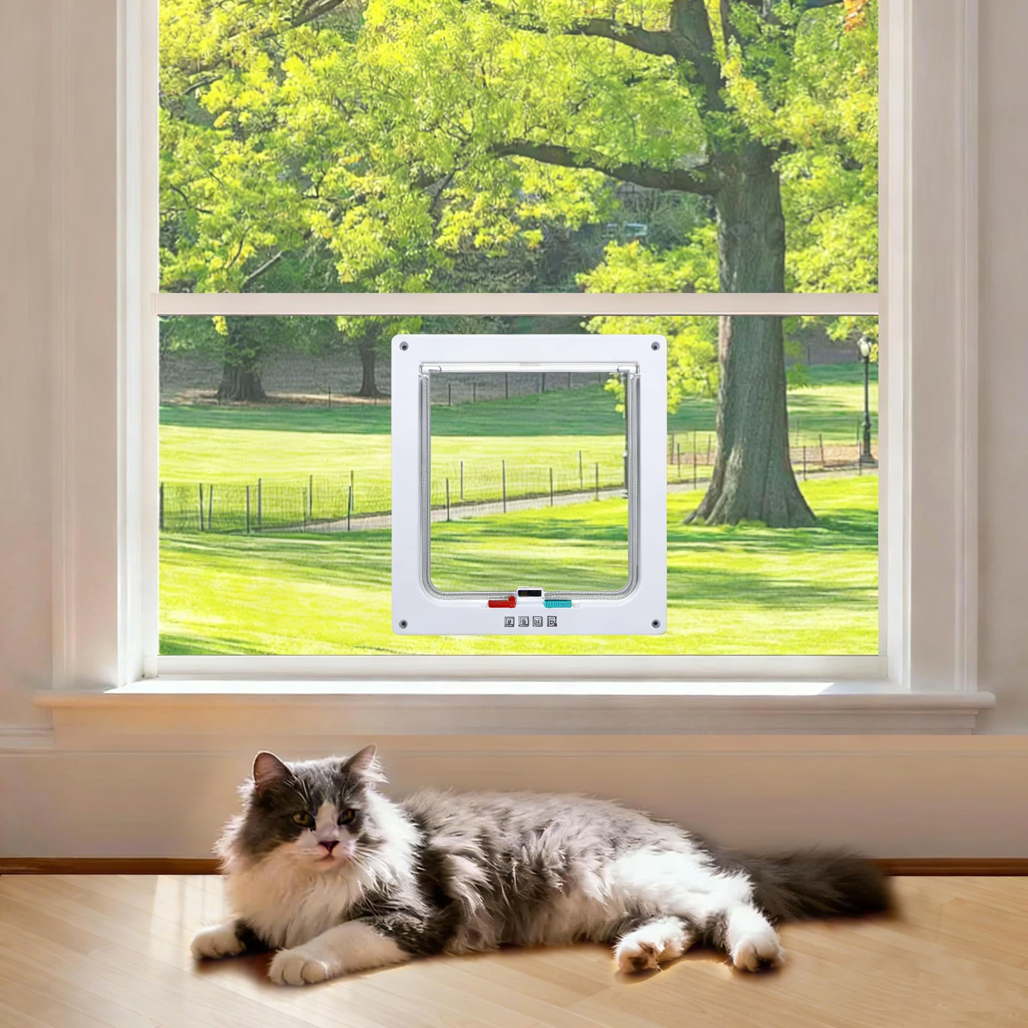 Porte-chat Tonho Dawnhawk installée sans outil sur une fenetre de location.