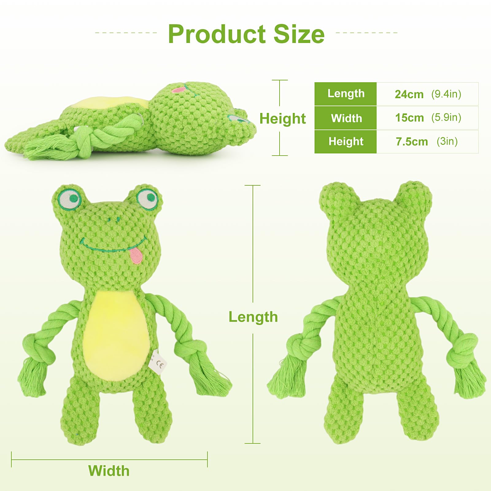 Jouet corde coton TONYFY Grenouille verte, parfait pour jeux de tirage