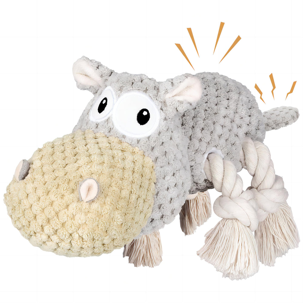 TOOPTATE hippopotame gris – corps robuste, idéal pour mâchouillage prolongé et jeu interactif.