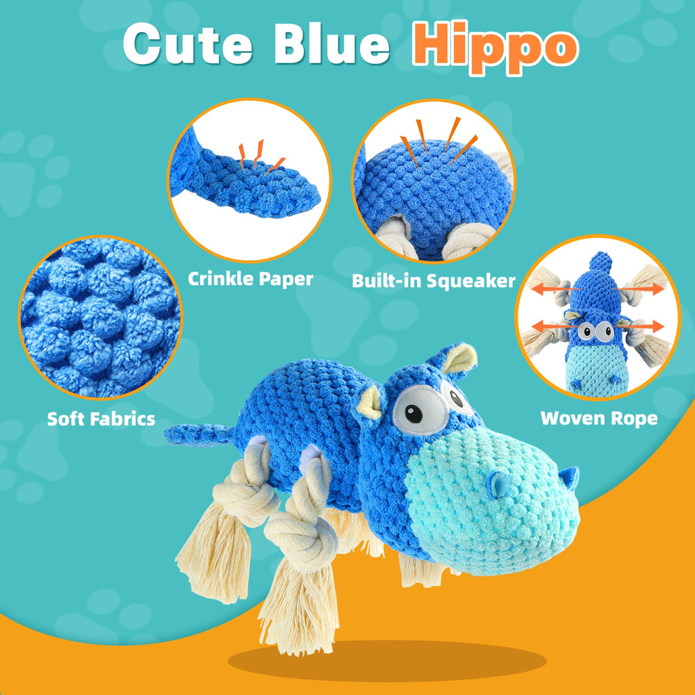 TOOPTATE jouet hippo bleu avec sifflet, stimule le jeu et la curiosité.