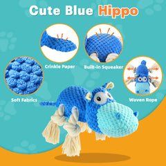 TOOPTATE jouet hippo bleu avec sifflet, stimule le jeu et la curiosité.