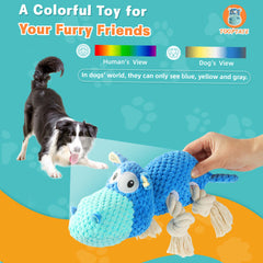 TOOPTATE peluche bleu, douceur et dentition en sécurité pour les chiens.