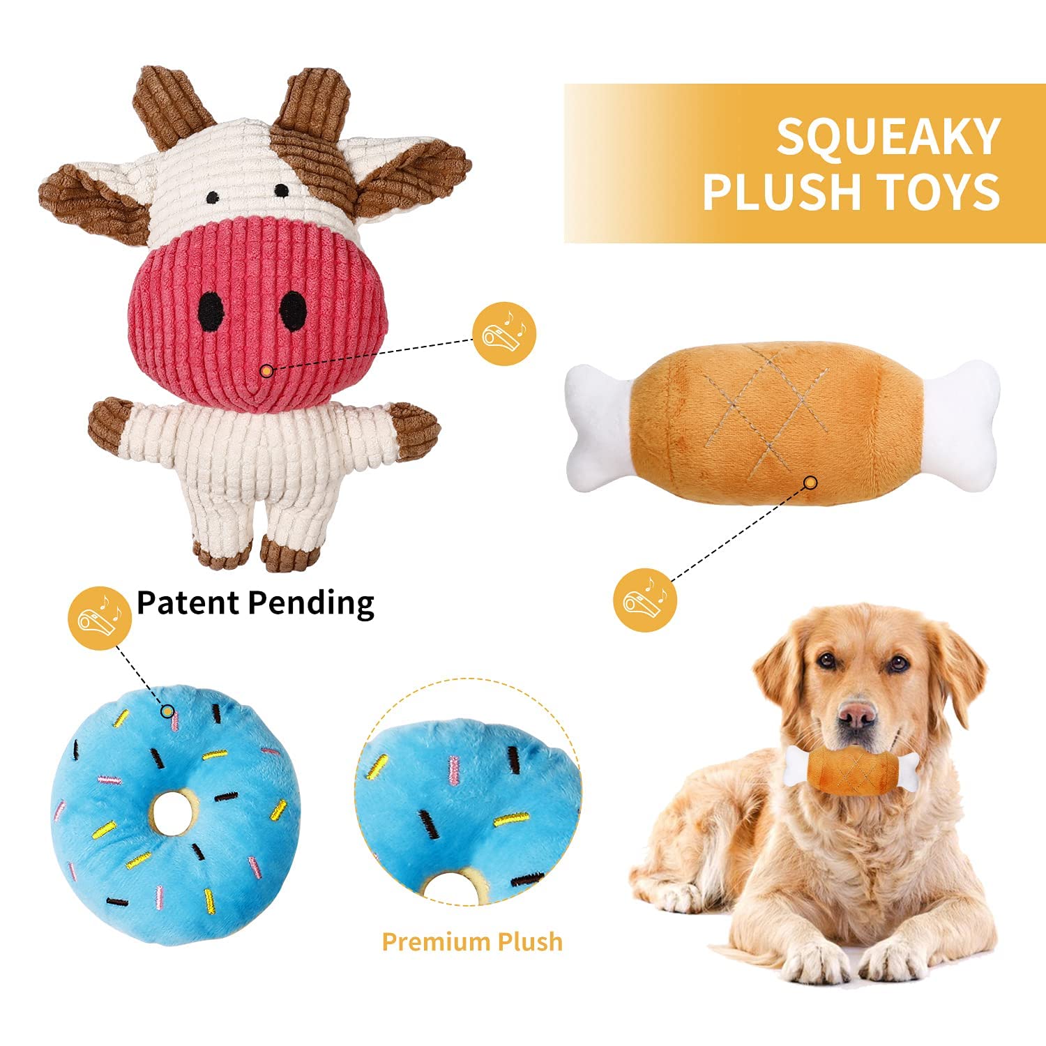 Toozey peluche sifflet veau: jouet doux avec cri pour stimulation sensorielle