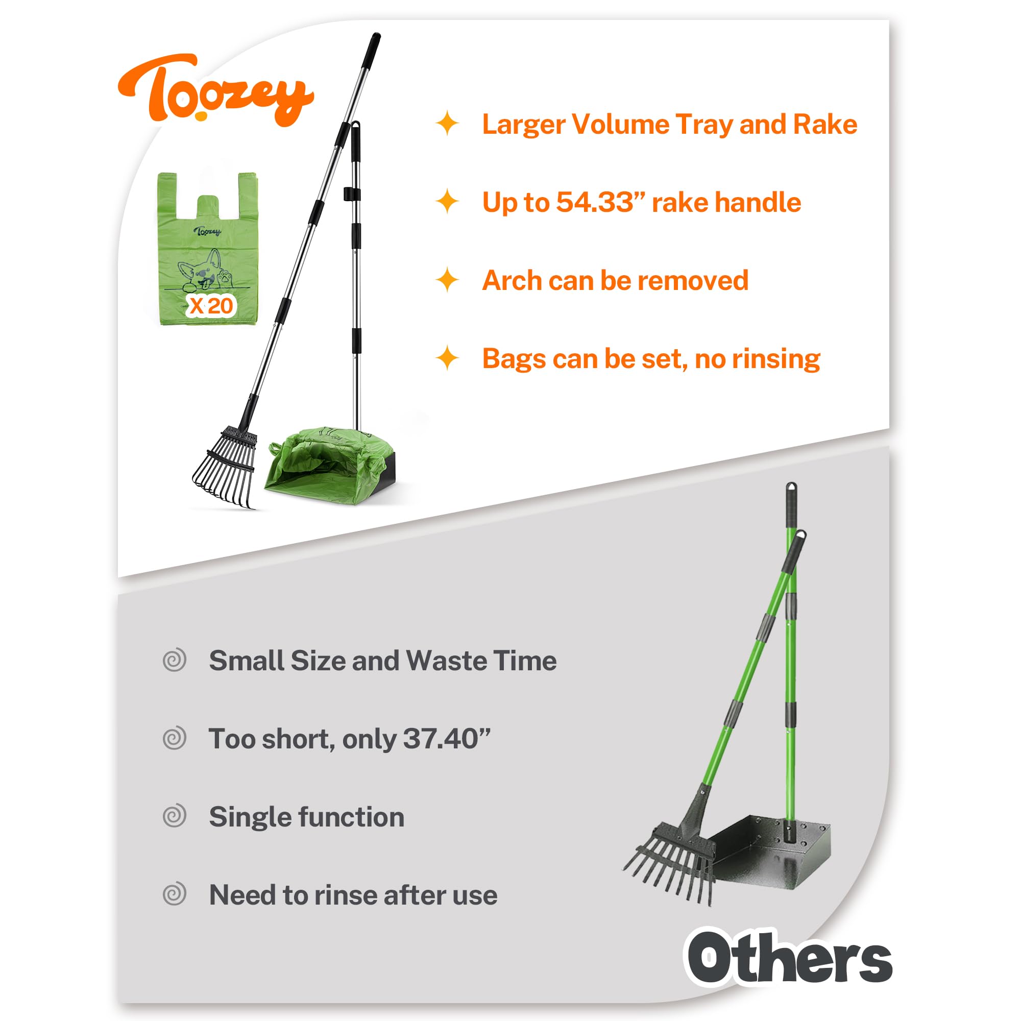 Toozey râteau à 11 dents, balayage rapide vers le sac