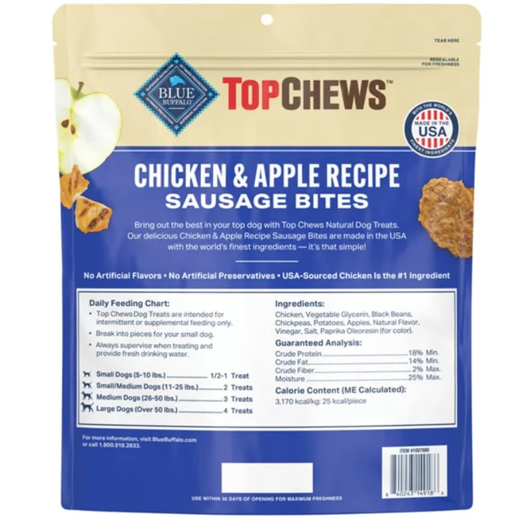 Chien dégustant Top Chews poulet et pomme, snack savoureux et naturel