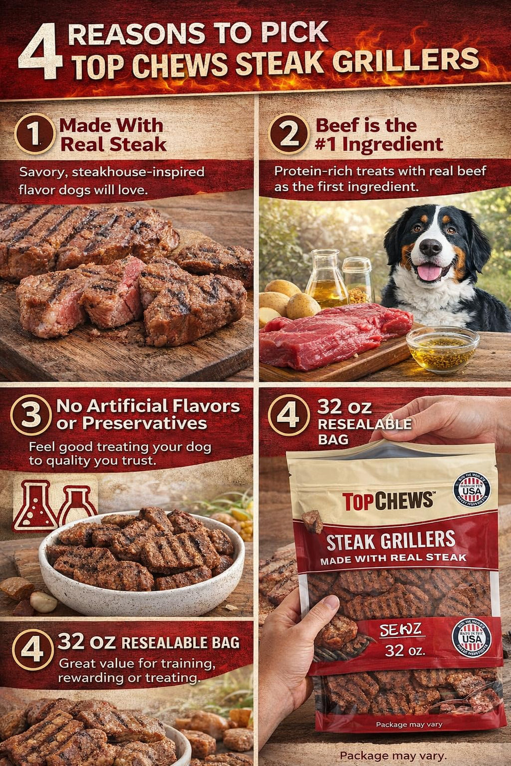 Top Chews Steak Grillers morceaux boeuf premier ingredient