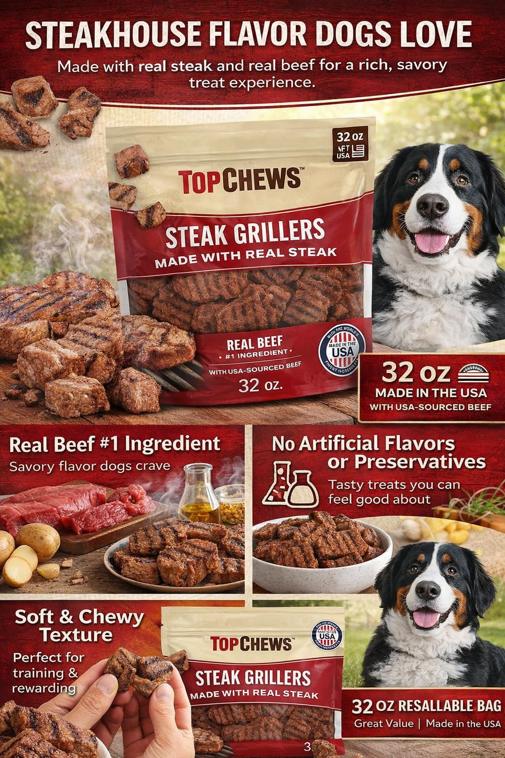 Top Chews Steak Grillers sans aromes artificiels