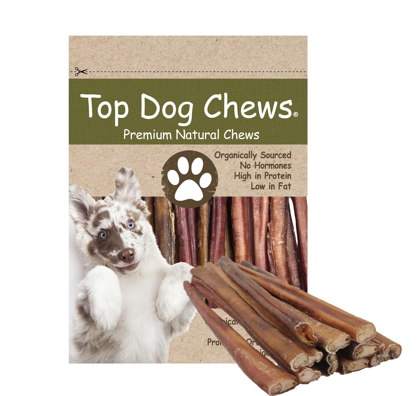 Top Dog Chews bâtonnet boeuf 12 pouces, mastication longue et naturelle.