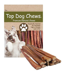 Top Dog Chews bulle-stick douze pouces épais, mastication prolongée et satisfaisante.